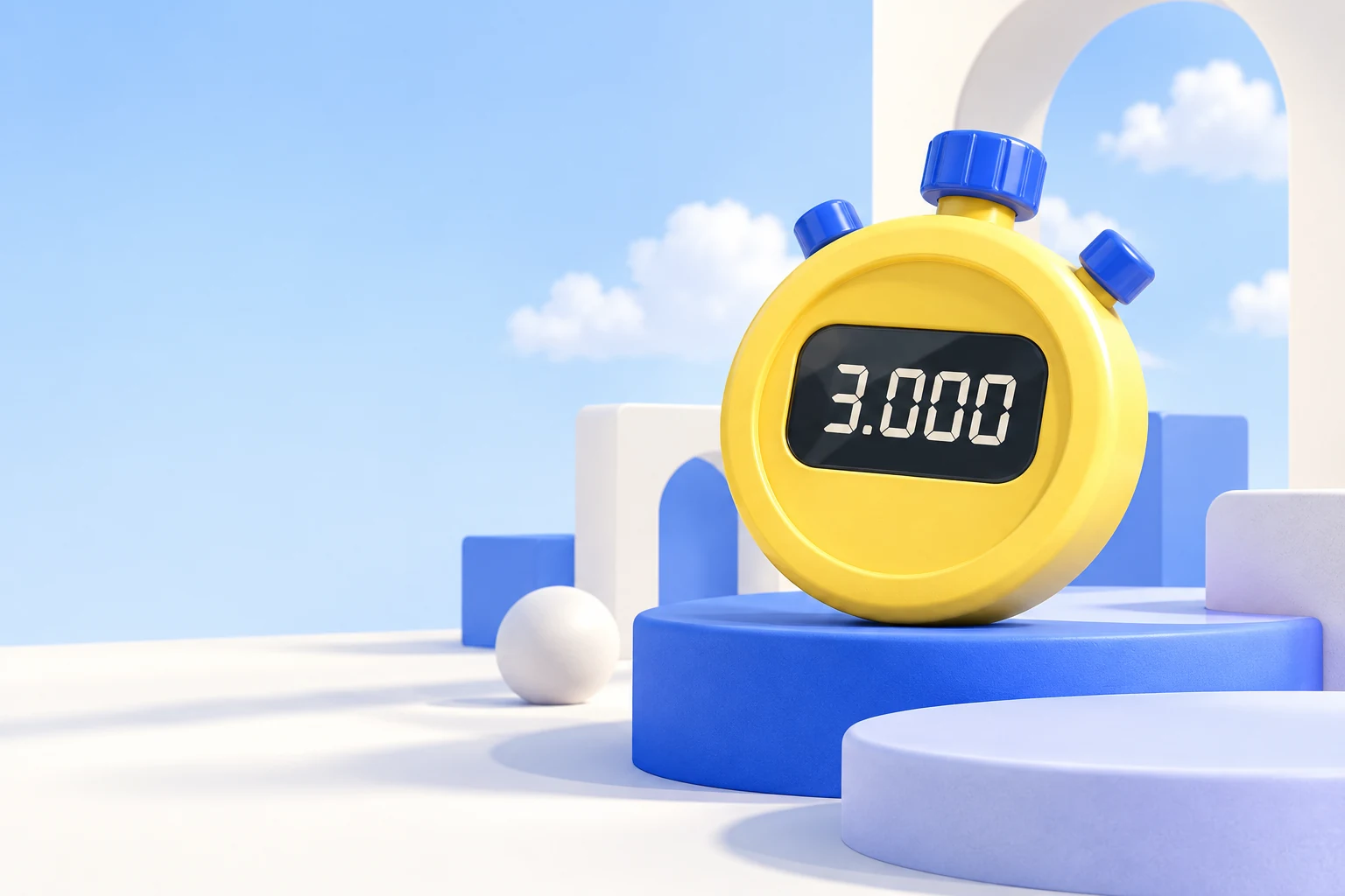 3.000초를 표시하는 노란 초시계